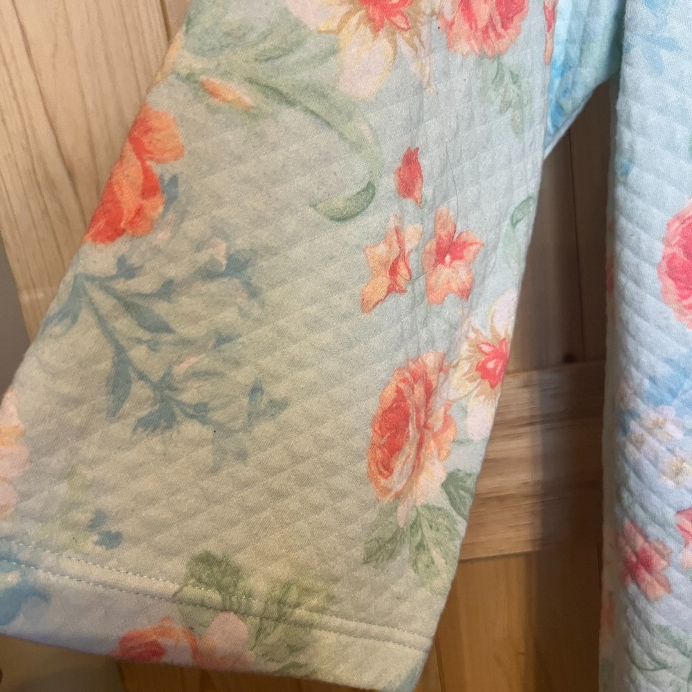Miss Elaine Quilted Housecoat Small Zip Robe Floral Blue Pink Grannycore Cottage - Picture 3 of 10